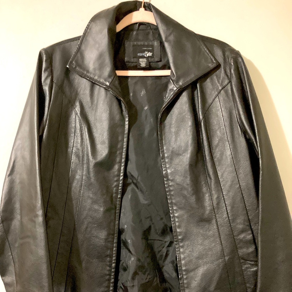 Black leather cropped jacket with pockets